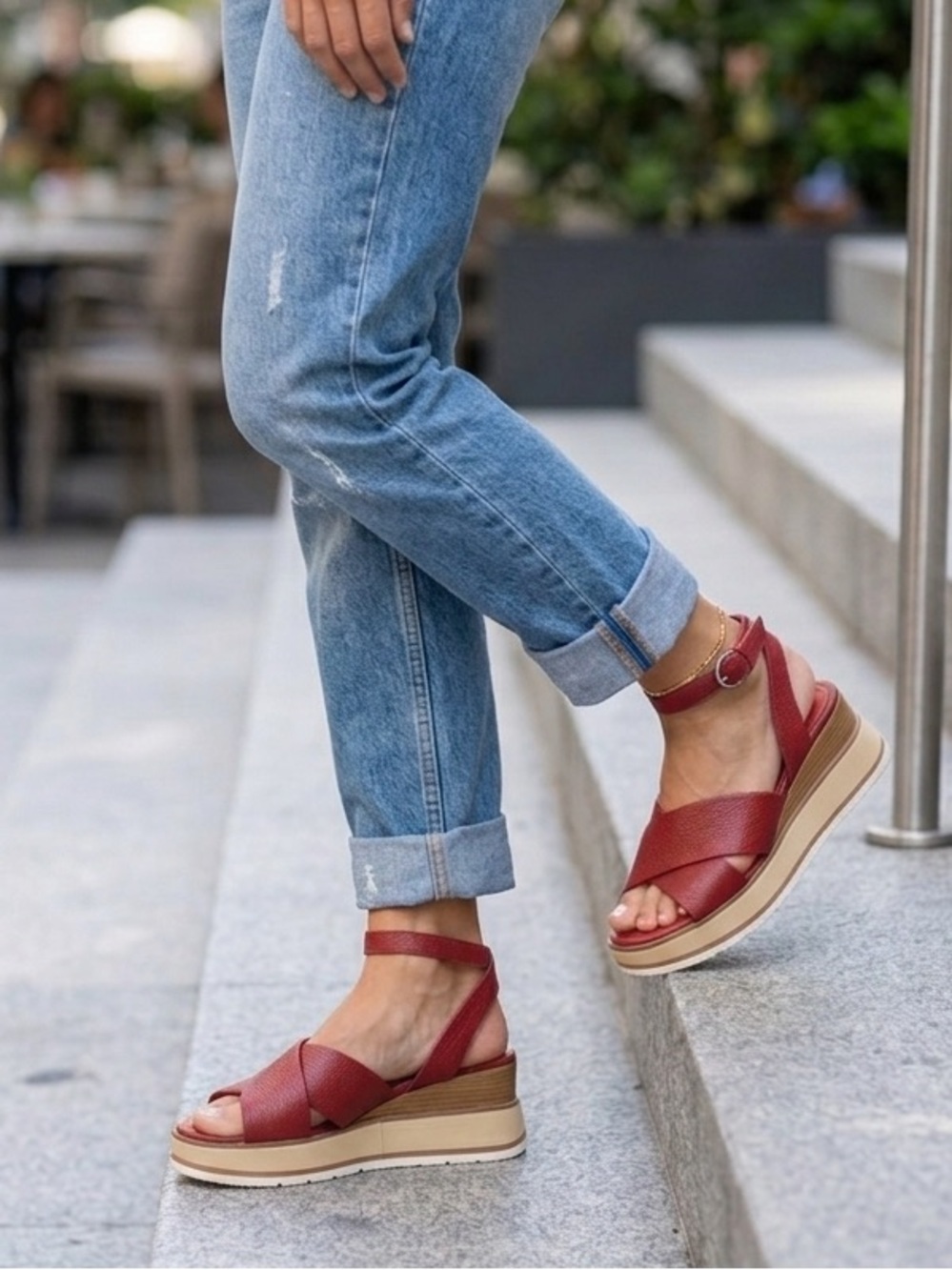 Anthropologie Bruno Premi Red Platform Sandals with Ankle Strap